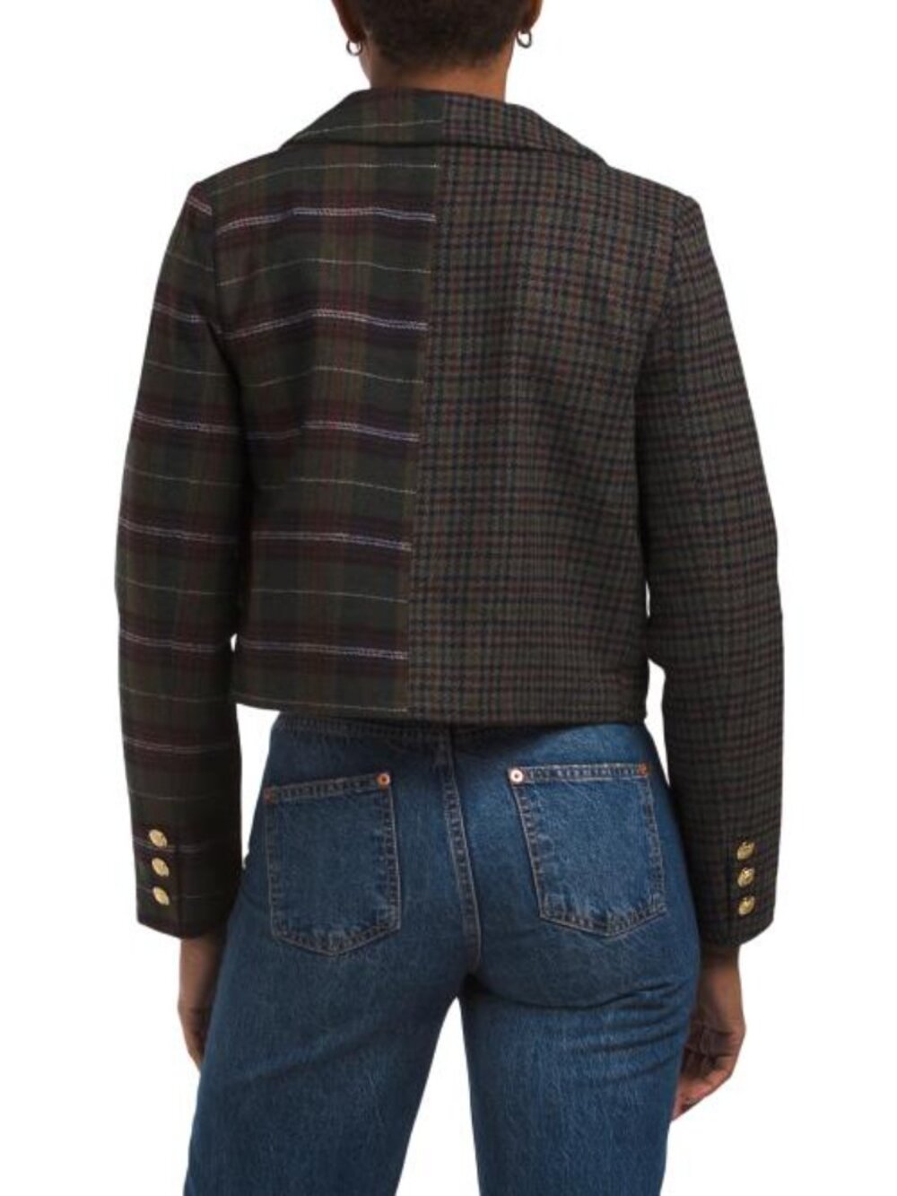 AVEC LES FILLES Mixed Plaid Four Pocket Cropped Jacket - Picture 2 of 4